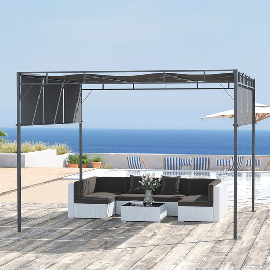10' x 10' Retractable Pergola Canopy Patio Gazebo Sun Shelter with Steel Frame for Outdoor, Dark Grey