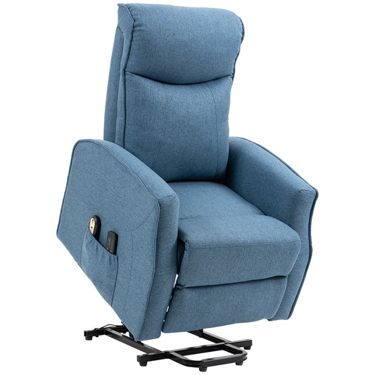 Power Lift Massage Recliner Chair for Elderly, Electric Linen Fabric Reclining Chair with 8 Vibration Points, Remote Control, Side Pockets, Blue