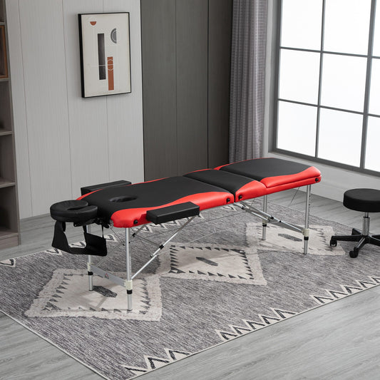 73" 3 Section Foldable Massage Table Professional Salon Spa Facial Couch Bed (Black/Red)
