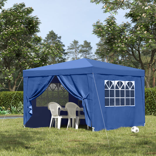 Outsunny 10'x10' Outdoor Pop Up Party Tent Wedding Gazebo Canopy with Carrying Bag (Blue)