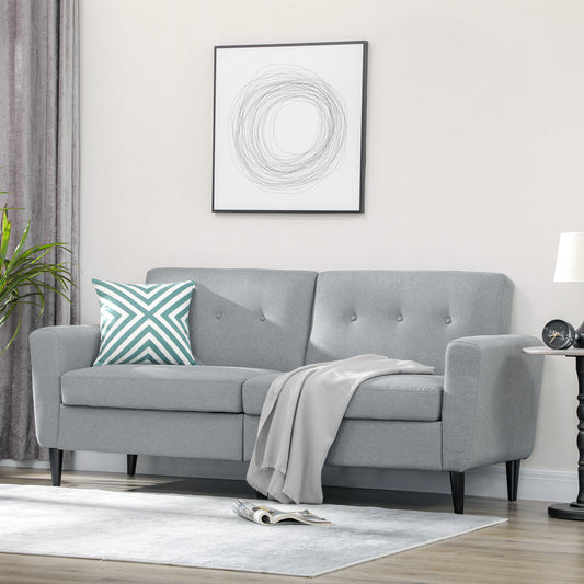 3 Seater Sofa, Upholstered Small Couch for Bedroom, Modern Futon Sofa Settee with Padded Cushion, Button Tufting and Wood Legs for Living Room, Gray