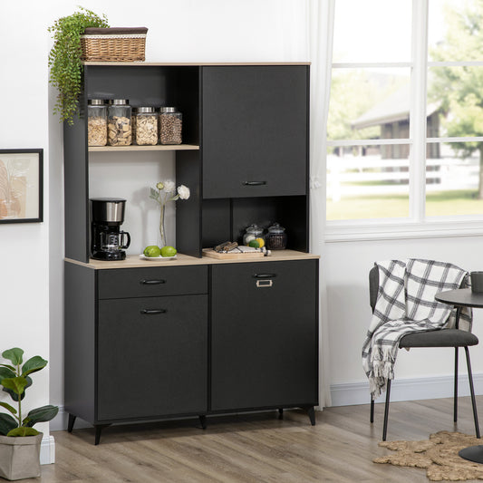71" Freestanding Kitchen Cupboard, Modern Storage Cabinet, Microwave Cabinet with Doors and Adjustable Shelf, Black