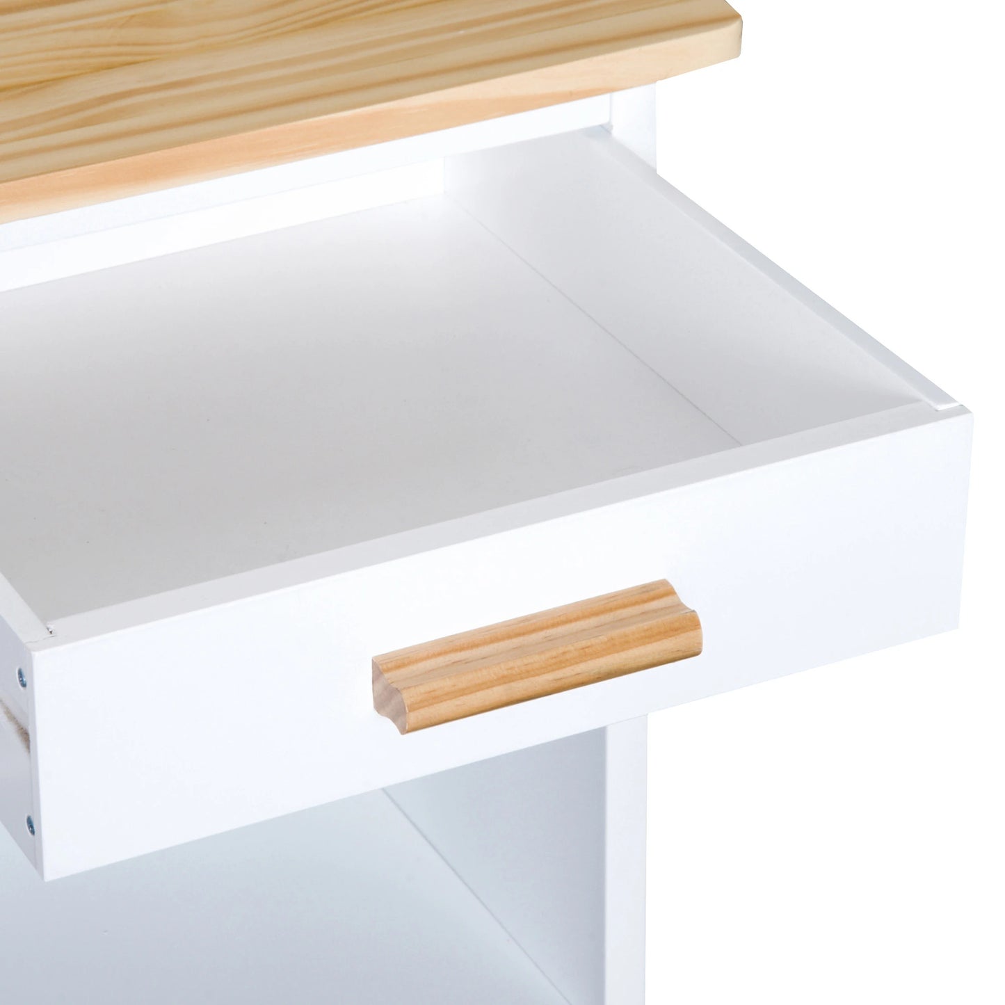 Portable Kitchen Trolley with Bamboo Top Storage Cabinet and Wine Rack (White)