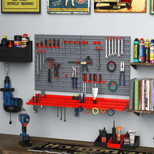 54 Piece Hanging Panel Tool Organization Rack for Garage Wall 50 Hooks