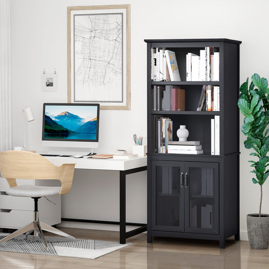 Multifunctional Bookcase Storage Cabinet with Adjustable Shelves Display Rack for Study, Kitchen, Living Room, Black