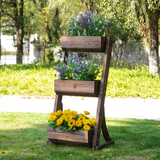 Outsunny 3-Tier Raised Garden Bed Outdoor Vertical Freestanding Wooden Flower Rack