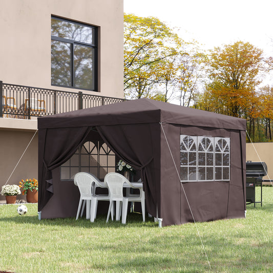 Outsunny 10x10ft Folding Tent Gazebo Pop Up Party Wedding Tent Portable Outdoor Sunshade Coffee