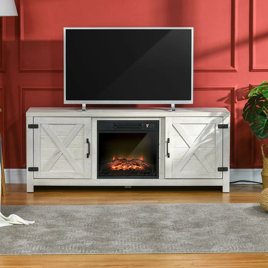 Electric Fireplace TV Stand for TV's up to 60" Flat Screen, Living Room Media Entertainment Console with Doors, Adjustable Storage Shelves, White