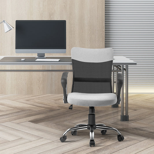 Ergonomic Office Chair, Mid Back Mesh Chair with Armrests, Adjustable Height, Grey and Black