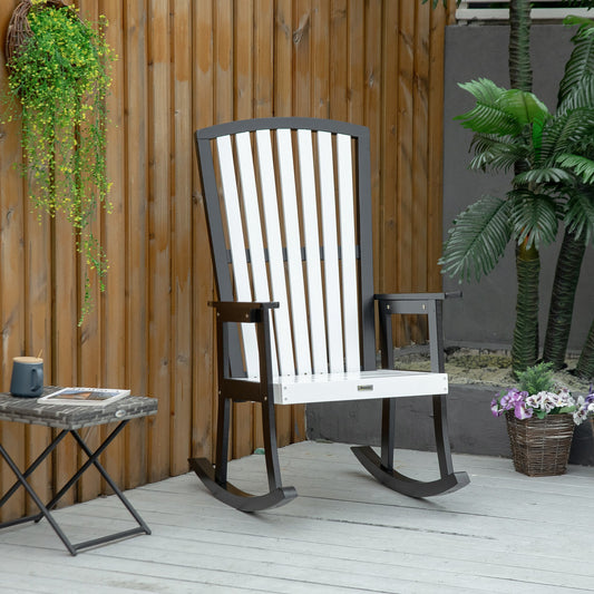 Wooden Rocking Chair, Traditional Porch Rocker, Fade-Resistant Patio Rocker Chair for Outdoor Indoor Use, White and Black