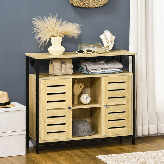 Industrial Sideboard Buffet Cabinet, Kitchen Storage Cabinet w/ Open Shelves, 2 Door Cupboards for Living Room, Natural