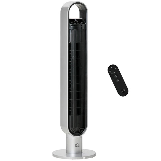 Freestanding Tower Fan Cooling for Home Bedroom with Oscillating, 3 Speed, 12h Timer, LED Sensor Panel, Remote Controller, Silver