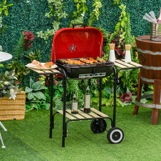 Outsunny Charcoal BBQ Trolley Barbecue Grill Patio Heat Resistant Rolling