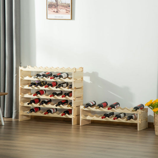 8-Tier Solid Pine Wood Wine Rack Stackable Holder Wooden Wine Cabinet Freestanding Liquor Storage Shelf, 72-Bottle
