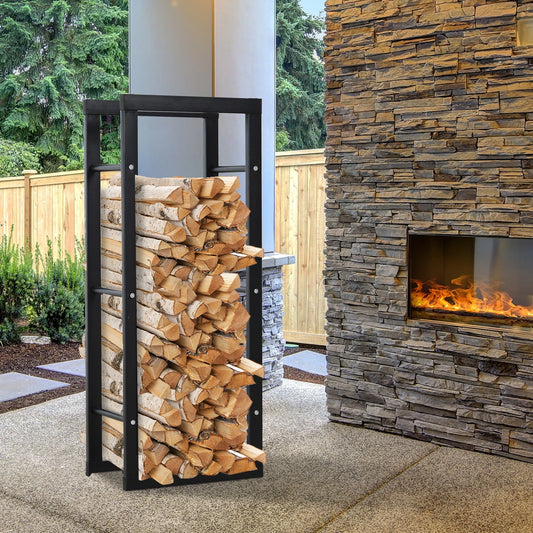 16" Firewood Rack Log Holder Fireplace Storage Rack with Handles and 220 lbs. Weight Capacity, Black