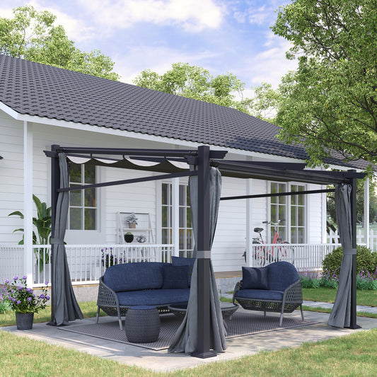 Outsunny Metal Pergola with Sliding Roof Canopy, Retractable Pergola Canopy, 9.7' x 9.7', Dark Grey