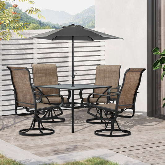 Outsunny 5-Piece Outdoor Patio Dining Set, 4 Swivel Rocker Chairs and 37" x 37" Dining Table Furniture Set with Umbrella Hole for Garden, Lawn and Backyard, Black (Umbrella not included)