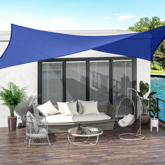 Outsunny Rectangle 20'x 16' Sun Shade Sail Top Cover Fabric Outdoor Shelter Backyard Window Garden Sand Carrying Bag Blue