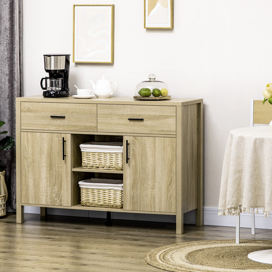 Buffet Table Sideboard and Buffet with 2 Drawers 2 Door Cupboards 2 Open Shelves for Living Room