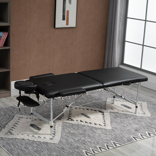 2 Section Massage Table w/ Carry Case Adjustable Spa Facial Couch Table Black