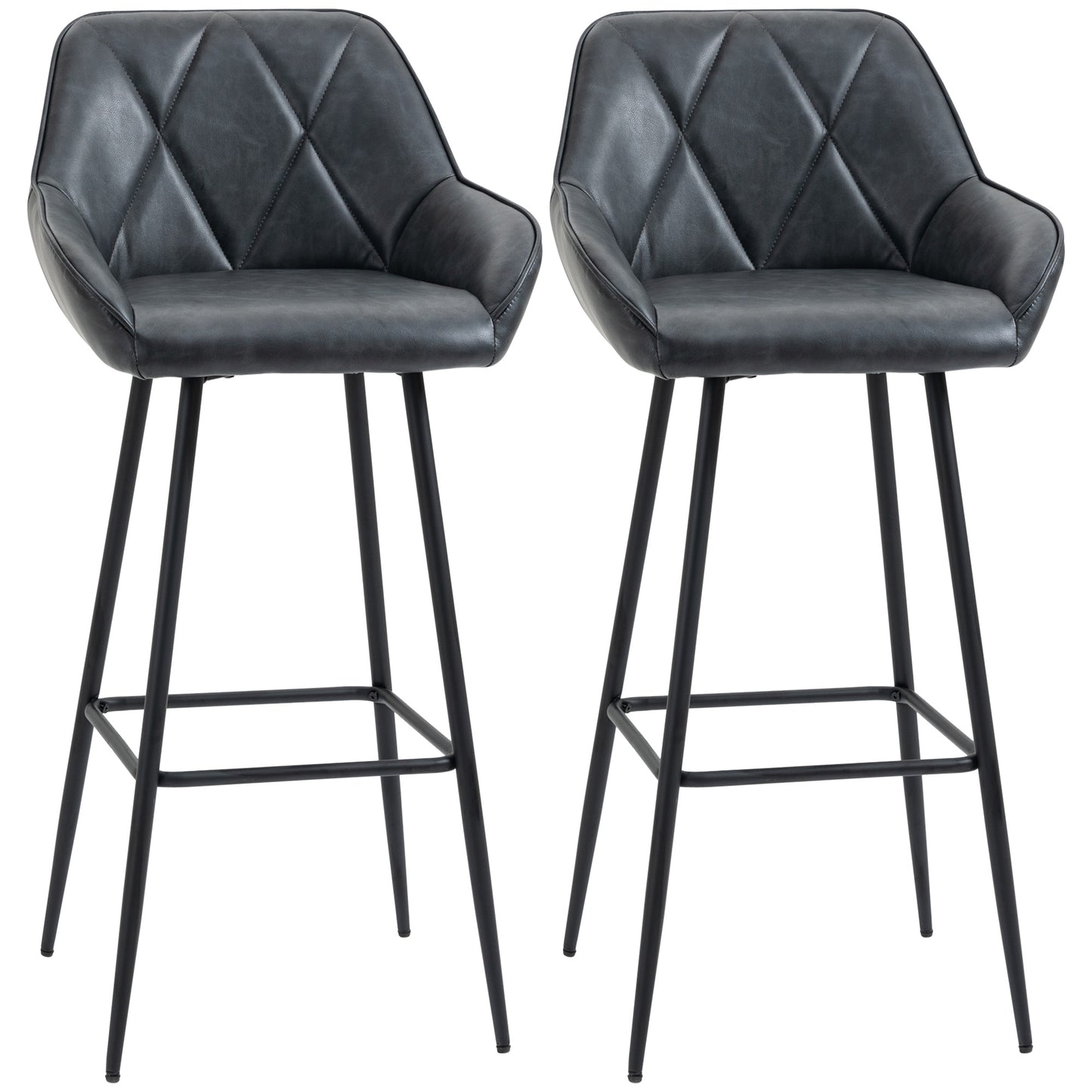 Retro Bar Stools Set of 2, Bar Chairs with Footrest, 30" (76 cm.) Counter Stools with Backs and Steel Legs, for Kitchen Island and Home Bar, Black