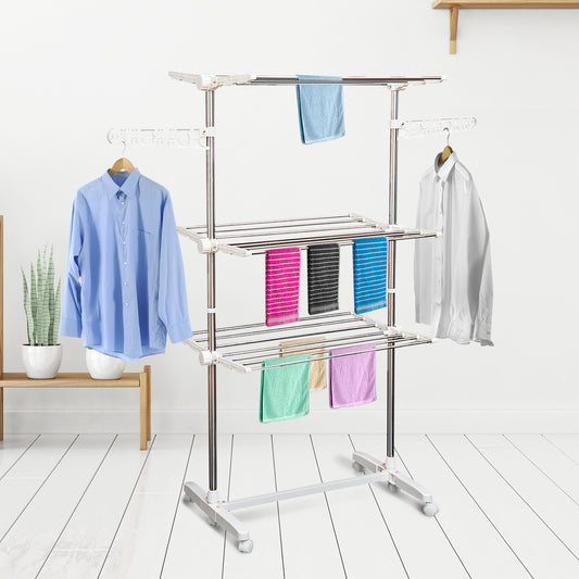 3 Tier Clothes Drying Rack Rolling Laundry Hanger Stand Indoor Outdoor