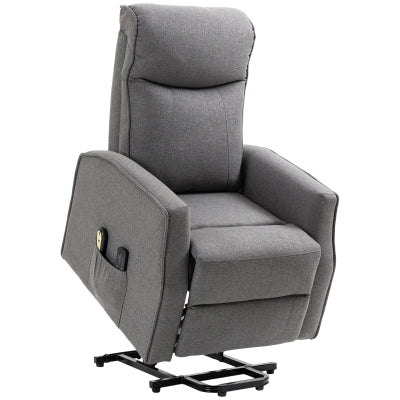 Power Lift Massage Recliner Chair for Elderly, Electric Linen Fabric Reclining Chair with 8 Vibration Points, Remote Control, Side Pockets, Dark Grey