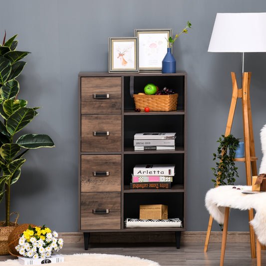4-Drawer Dresser Storage Cabinet with 4-Tier Shelves for Living Room & Bedroom