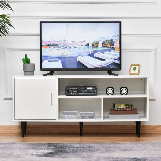Modern TV Stand Cabinet with Storage Shelf, Cable Hole, Home Entertainment Unit Center, for Living Room Bedroom, White