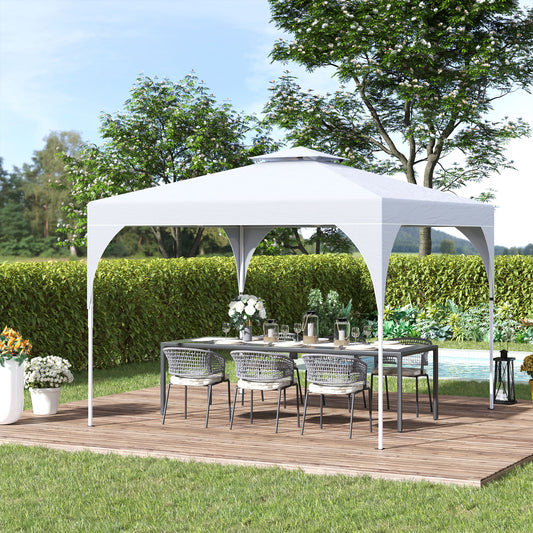 Outsunny 10'x10' Easy Pop-Up Party Tent 2 Tire Top Outdoor Gazebo Canopy Sun Shade Fair Event Instant Shelter Vented Roof w/ Carrying Bag White