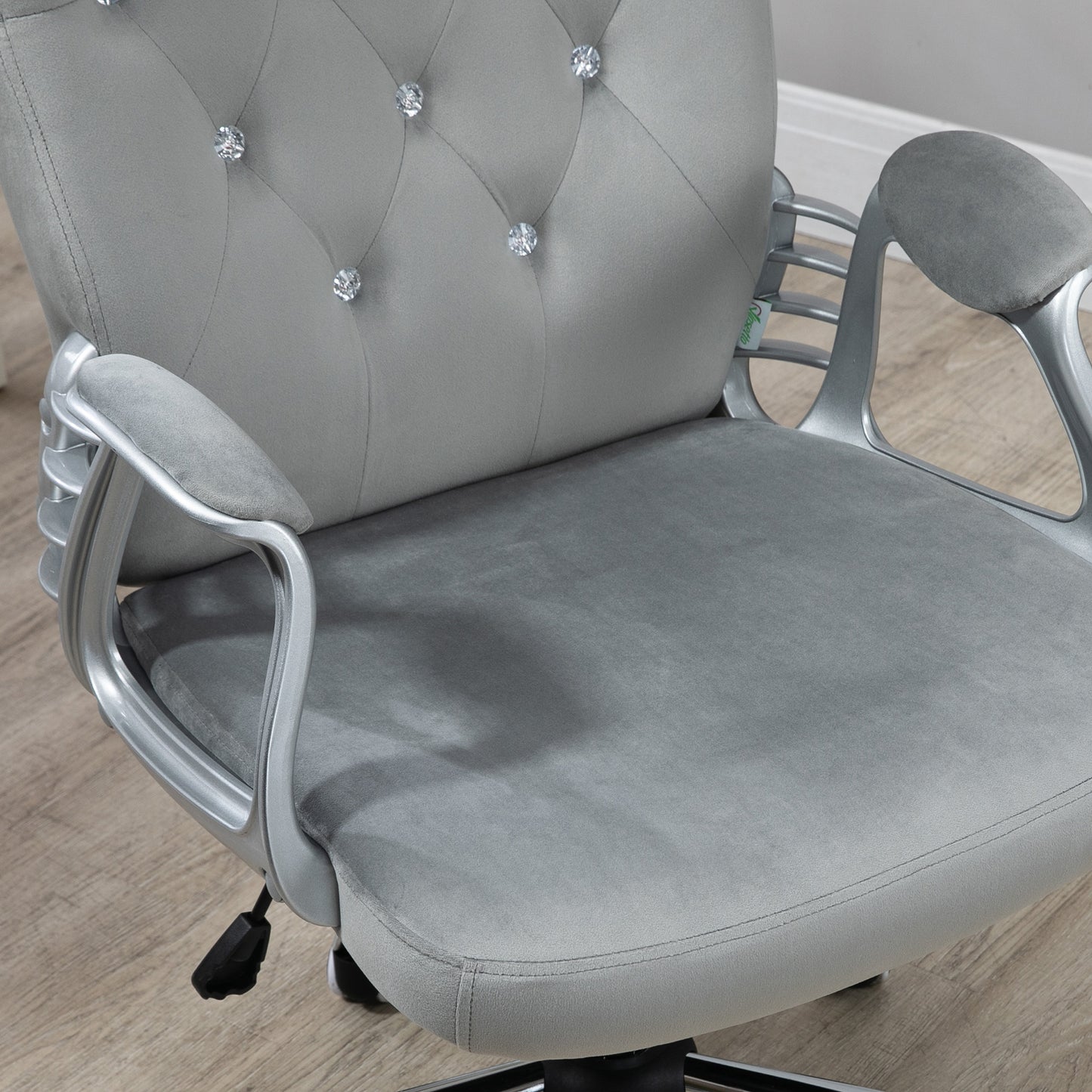 Vinsetto Home Office Chair, Velvet Computer Chair, Button Tufted Desk Chair with Swivel Wheels, Adjustable Height, Tilt Function, Gray
