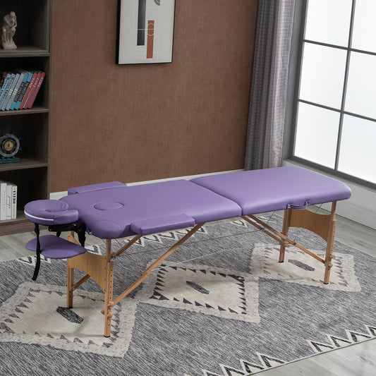 72Inch 2 Section Adjustable Massage Table Portable Folding Spa Facial Couch Bed w/ Free Carry Case Purple