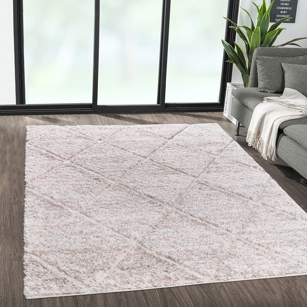 Modern Plush Scatter Rug Area Rug, Cream 6x9