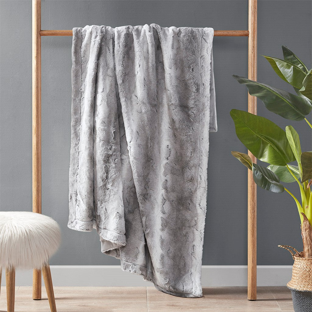 Oversized 60x70" Faux Fur Throw Blanket, Grey