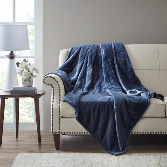 Heated 60x70" Microlight Berber Electric Throw Blanket, Navy