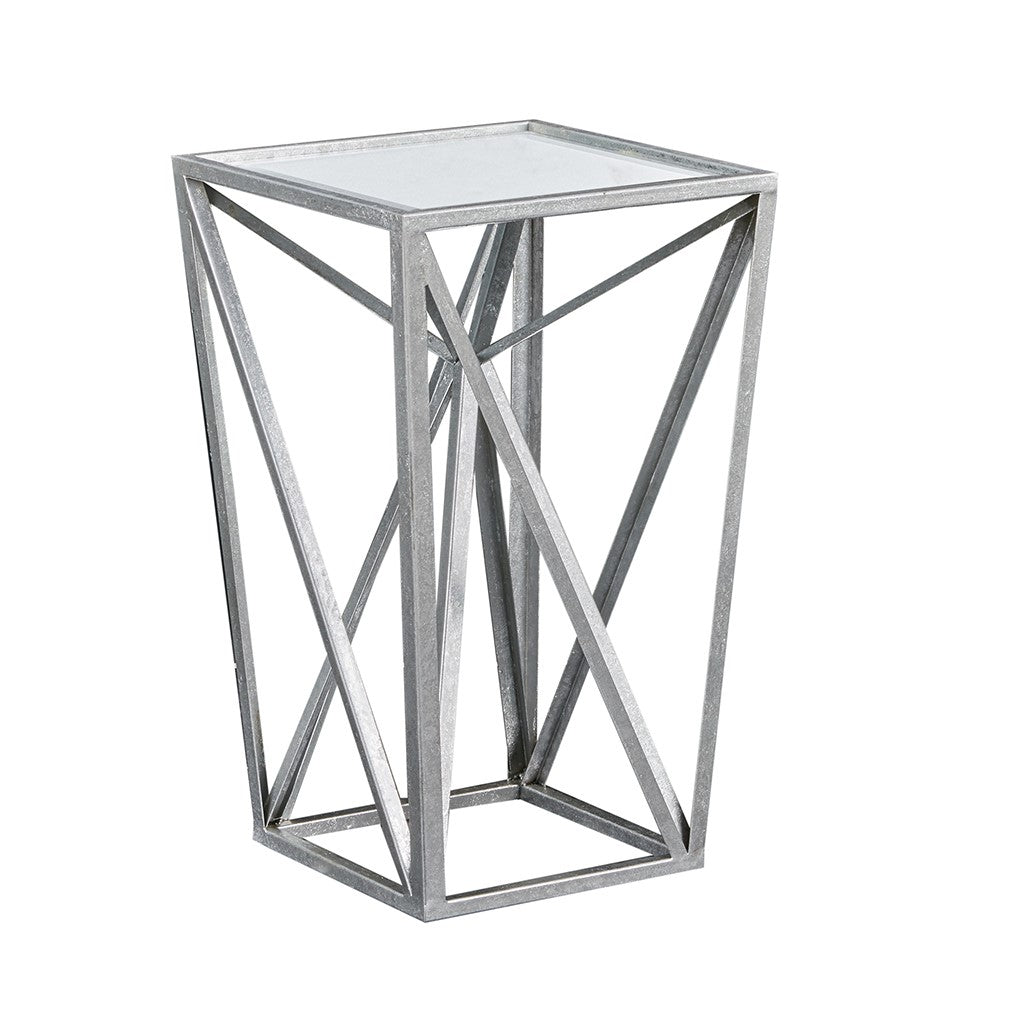 Metal Silver Base with Mirror Tabletop Accent Table