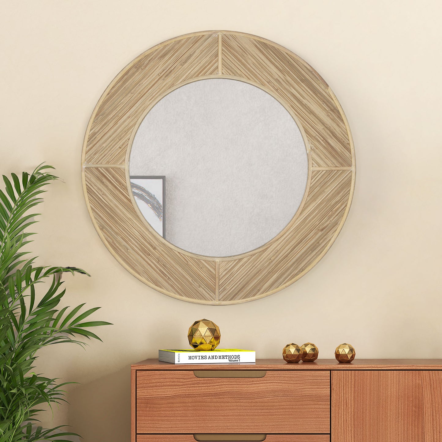 Bohemian Round Rattan Style Mirror In Natural