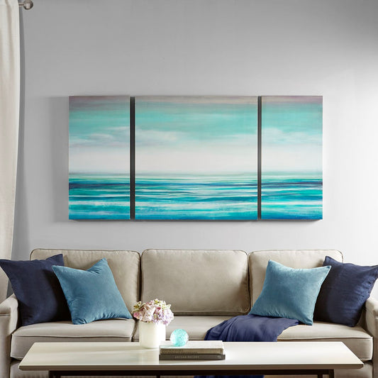 Blue Ocean Horizon 3-Piece Canvas Wall Art