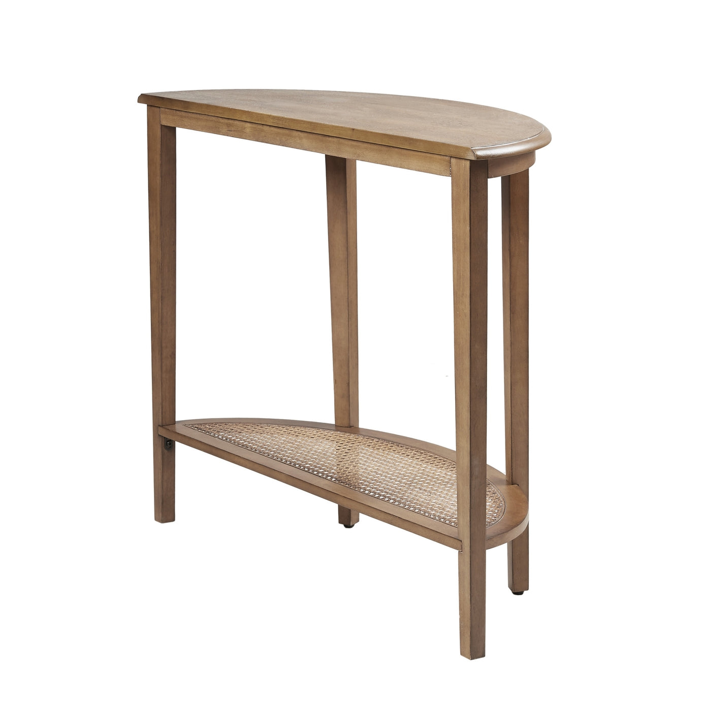 Traditional Half-Moon Wood Console Table with Cane Bottom