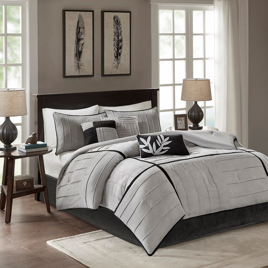 Pintucking Sand 7-Piece Comforter Set, Grey