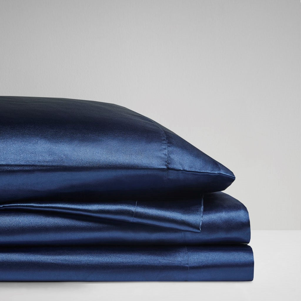 Luxury Satin 6-Piece Sheet Set, Navy Blue