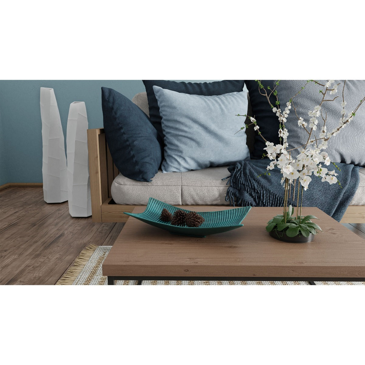 JAYDEN DECORATIVE CERAMIC TRAY, TEAL