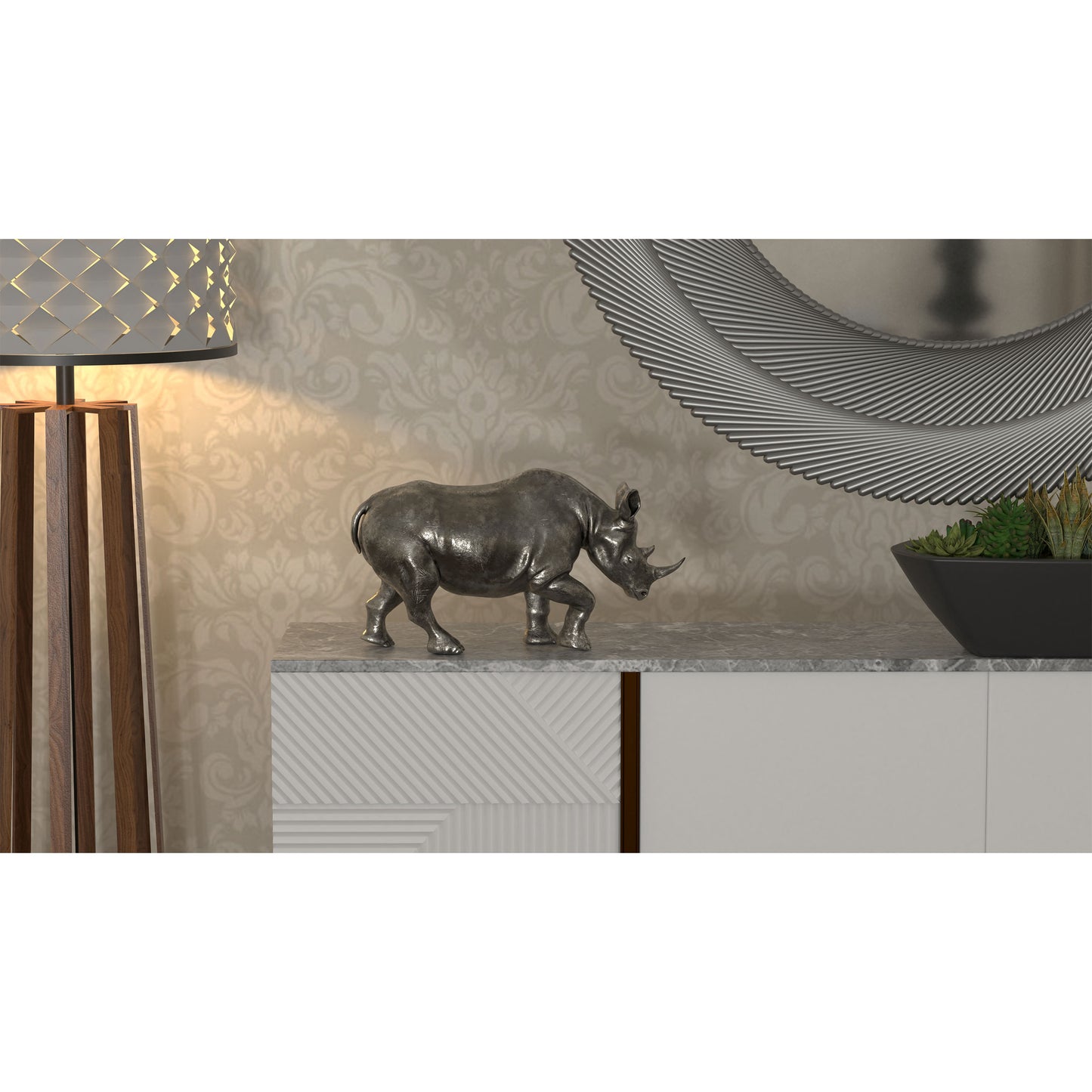 Silver Rhino Decor Sculpture