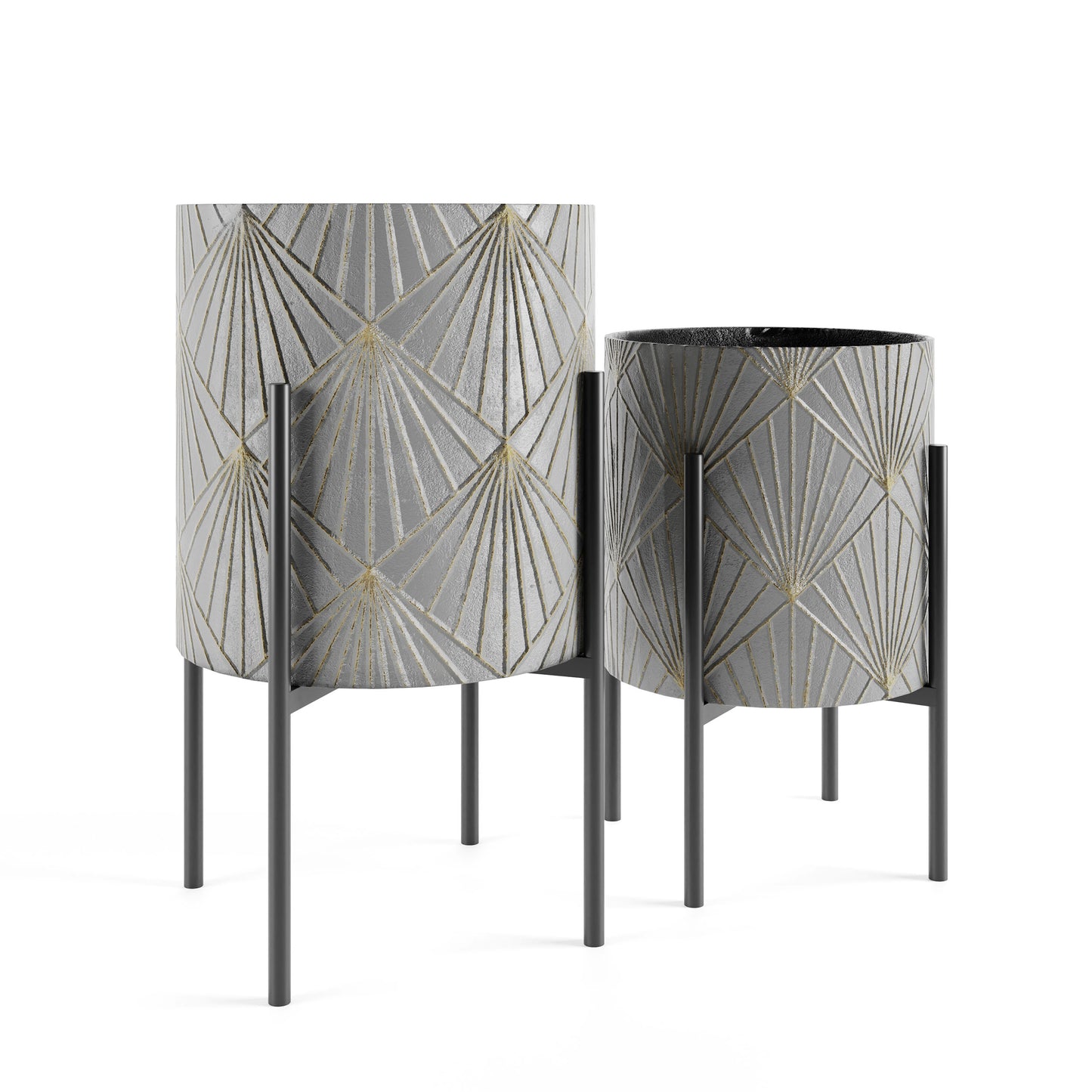 YVETTE WHITE METAL FLOOR PLANTERS, SET OF 2