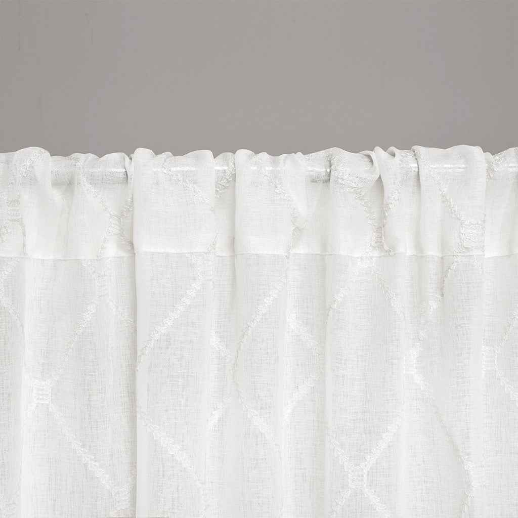 Embroidered Diamond Sheer Window Panel, White (ONE SINGLE PANEL)