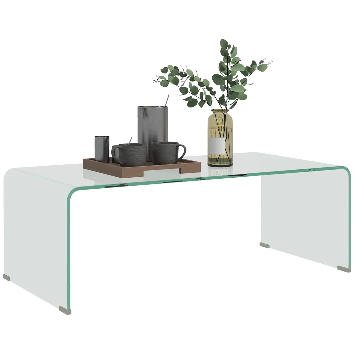 Clear Glass Coffee Table with Safe Rounded Edges