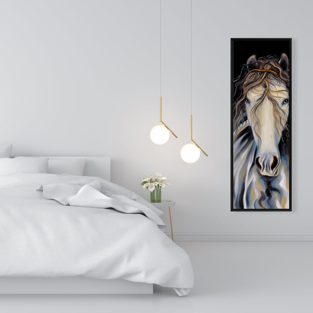 Abstract Horse with Curly | Framed Print On Canvas 16" X 48"