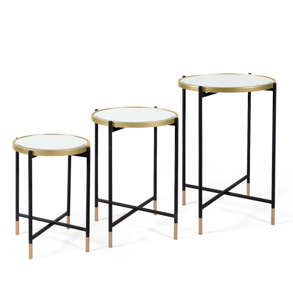 Nesting gold framed bevelled mirror top end table ( 3 Pcs )