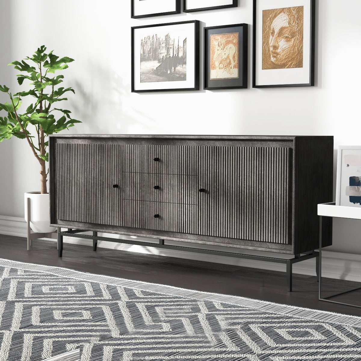 REAL WOOD SIDEBOARD, BLACK