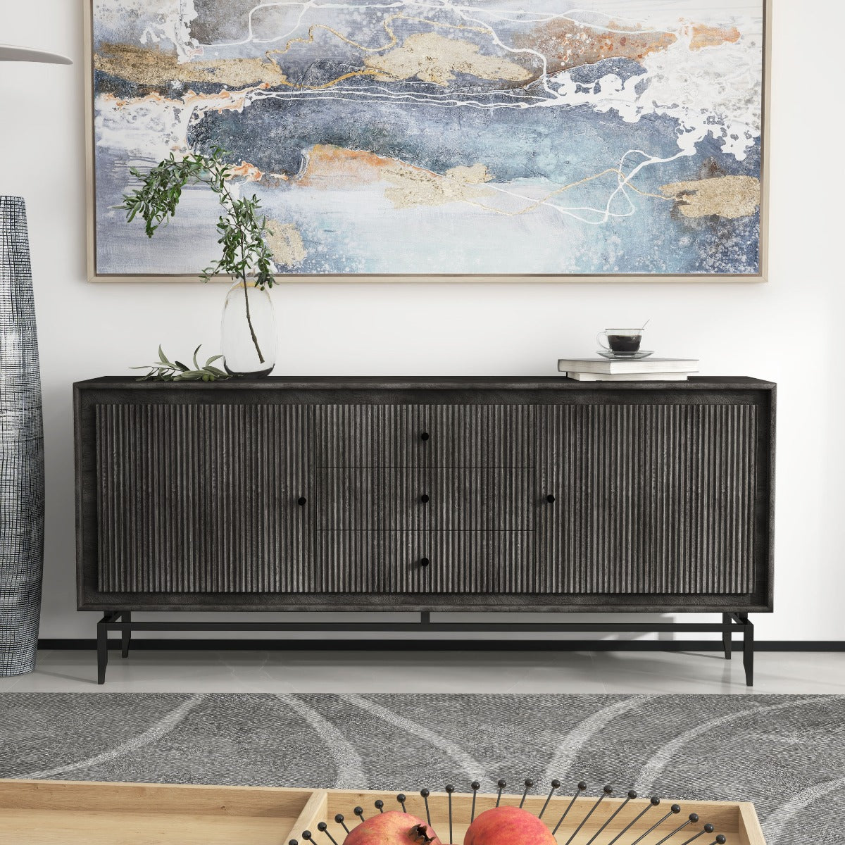 REAL WOOD SIDEBOARD, BLACK